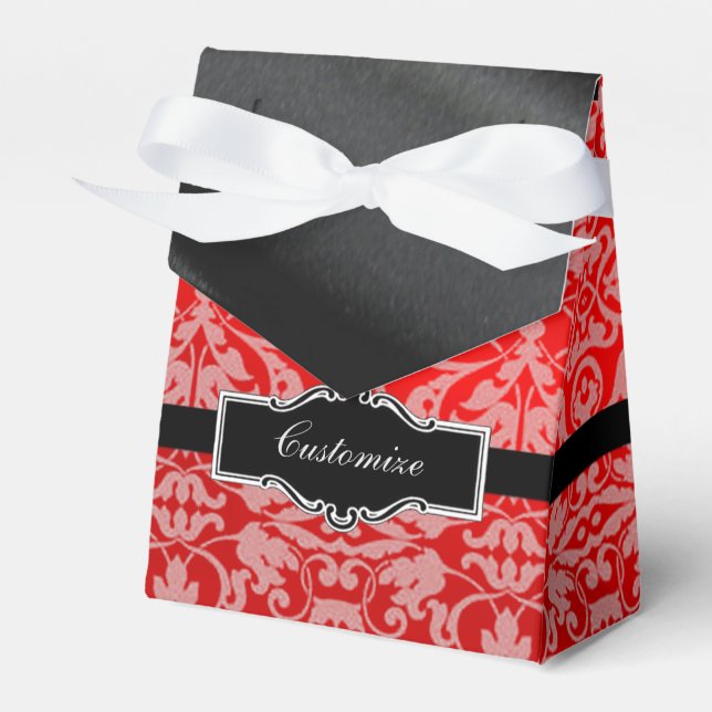 Personalised Red Black & White Damask Favour Box 2 (Front Side)