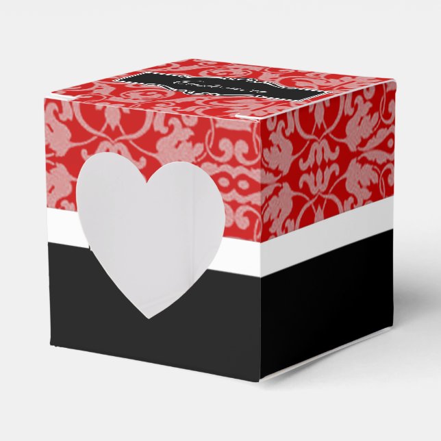 Personalised Red Black & White Damask Heart Box (Front Side)