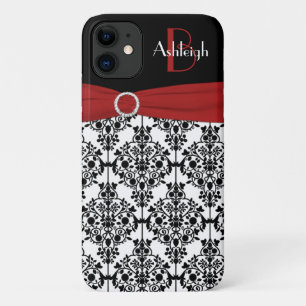 Personalised Red Black White Damask iPhone 11 Case