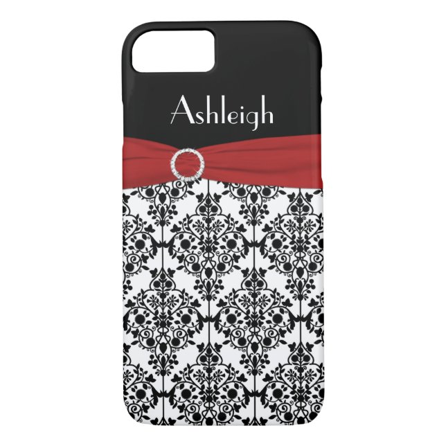 Personalised Red Black White Damask iPhone 7 Case (Back)