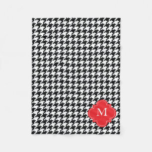 Personalised Red Black White Houndstooth Pattern Fleece Blanket