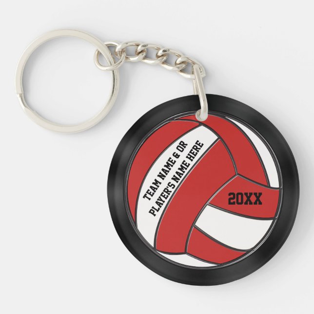 Personalised Red Black, White Volleyball Keychains (Front)