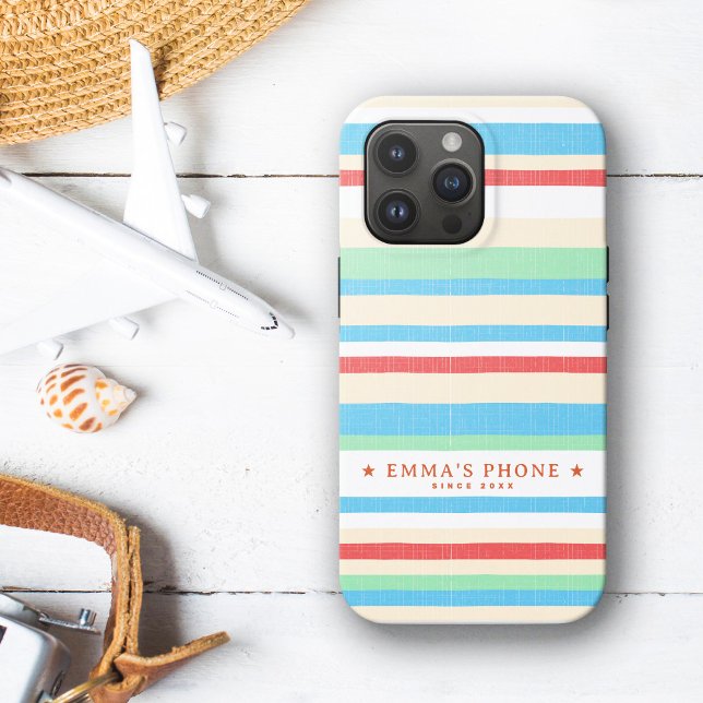 Personalised Red Blue Mint Stripes iPhone Case (Personalized Red Blue Mint Stripes Case-Mate iPhone Case)