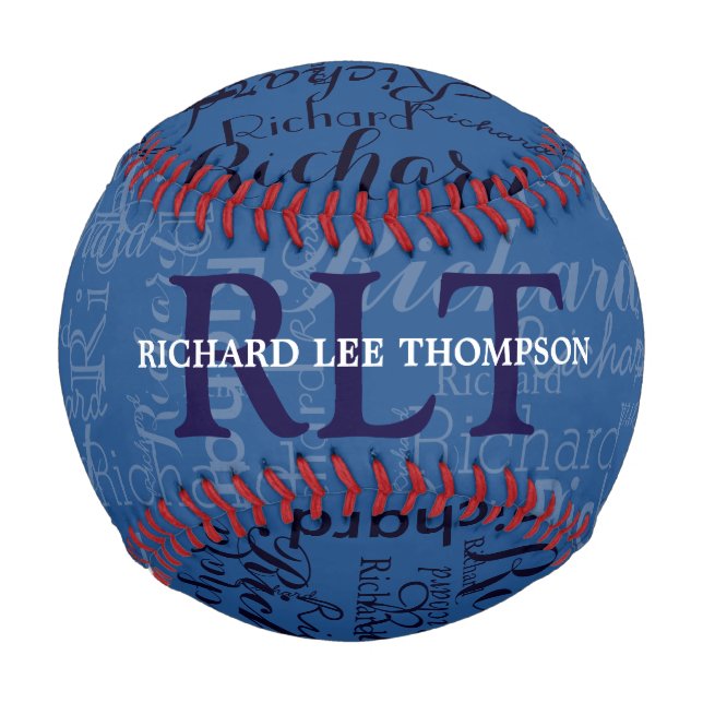 personalised red/blue name & initials monogram baseball (Front)