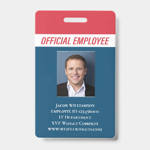 Personalised Red Blue Photo ID Employee Badge