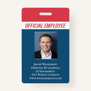 Personalised Red Blue Photo ID Employee ID Badge