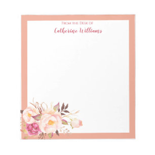 Personalised Red Blush Pink Floral Pastel Notepad