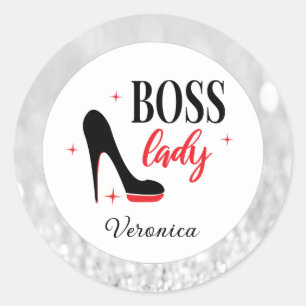 Personalised Red Bottom Stiletto Heel Boss Lady Classic Round Sticker