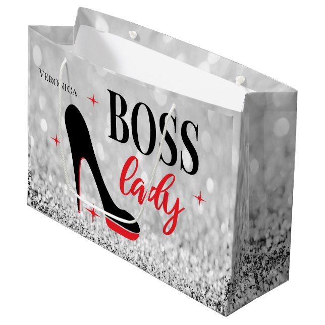 Personalised  Red Bottom Stiletto Heel Boss Lady Large Gift Bag (Front Angled)