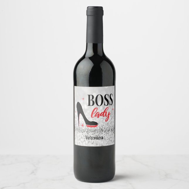 Personalised  Red Bottom Stiletto Heel Boss Lady Wine Label (Front)