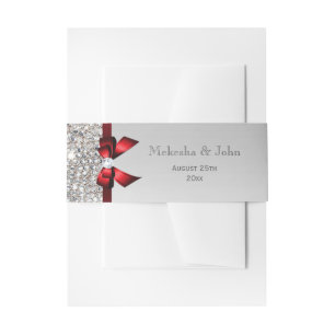 Personalised Red Bow & Diamonds Wedding Invitation Belly Band