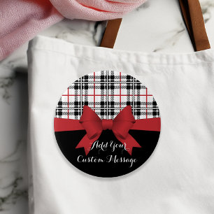 Personalised Red Bow Ribbon Black Tartan Plaid 7.5 Cm Round Badge