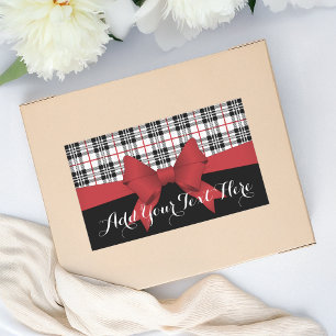 Personalised Red Bow Ribbon Black Tartan Plaid Rectangular Sticker