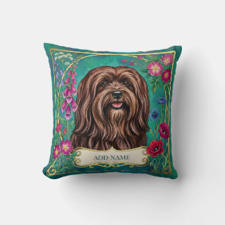 Personalised Red Brown Lhasa Apso Floral Cushion