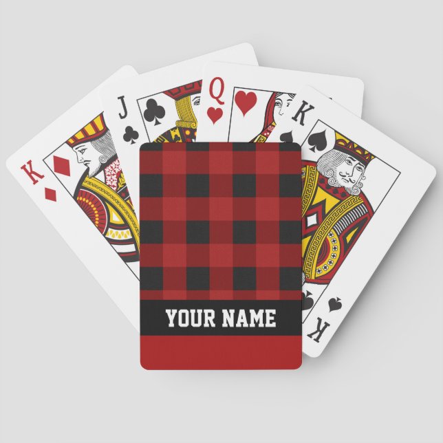 Personalised Red Buffalo Check Plaid Playing Cards (Back)