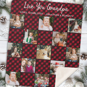Personalised Red Buffalo Plaid 13 Photo Collage Sherpa Blanket