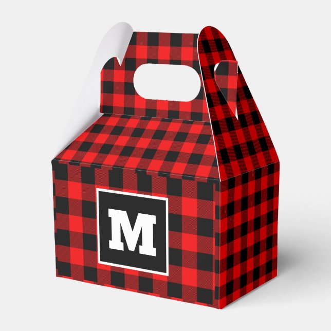 Personalised red buffalo plaid Christmas Favour Bo Favour Box (Front Side)