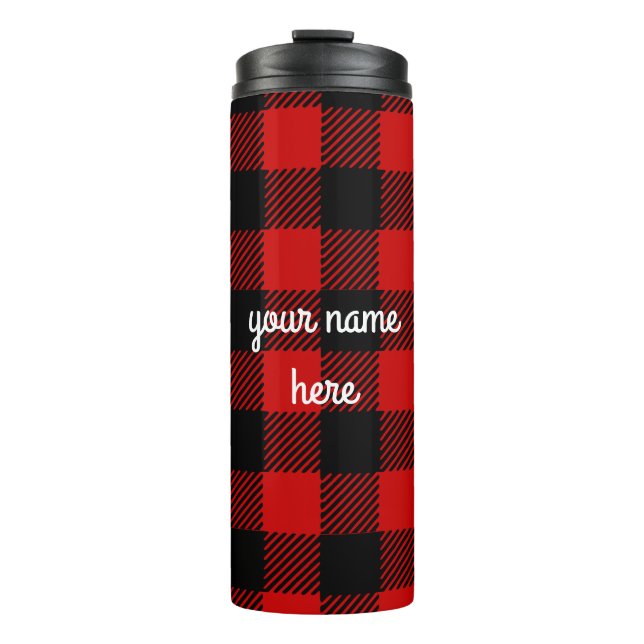 Personalised Red Buffalo Plaid Travel Mug (Front)