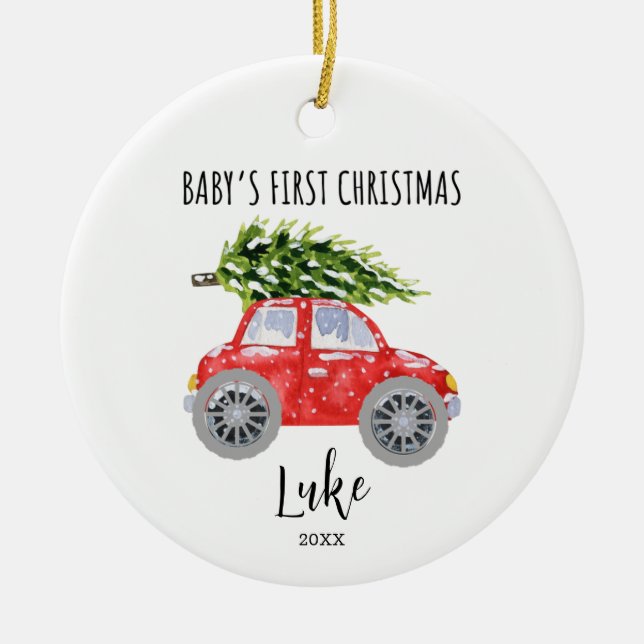 Personalised Red Car Circle Christmas Ornament (Front)