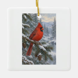 Personalised Red Cardinal Christmas Name and Year Ceramic Ornament