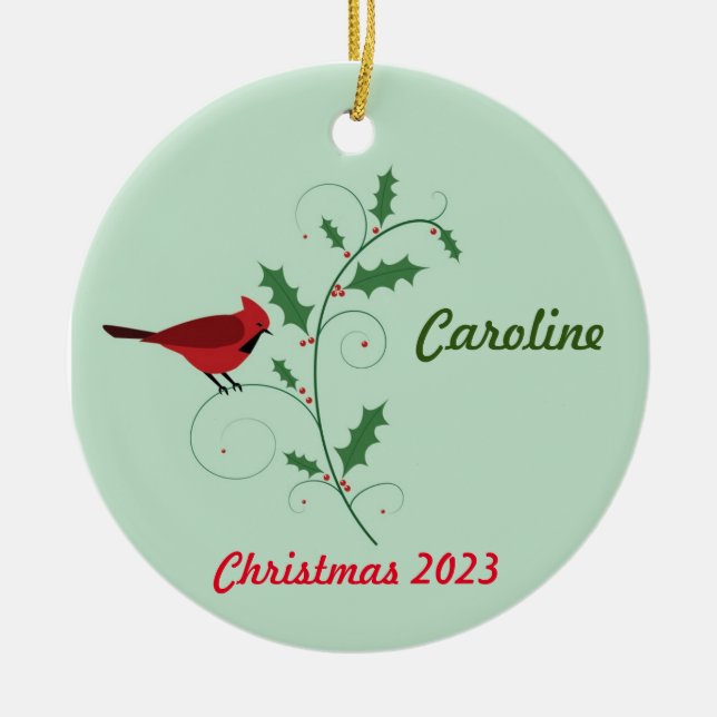 Personalised Red Cardinal Christmas Ornament (Front)