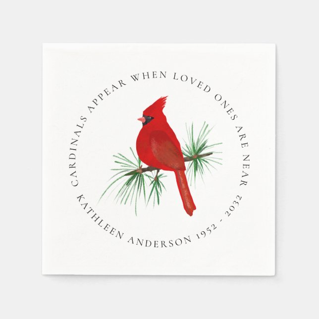 Personalised Red Cardinal Funeral Wake Napkin (Front)
