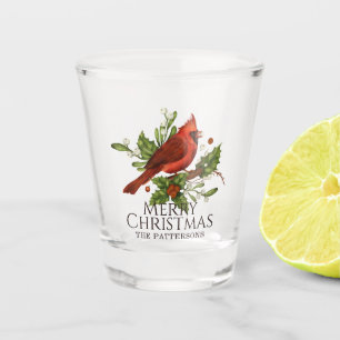 Personalised Red Cardinal Holly Christmas Shot Glass