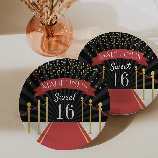 Personalised Red Carpet Theme Sweet 16 Paper Plate (Creator Uploaded)