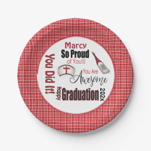 Personalised Red Check Nurse Graduation  Paper Plate