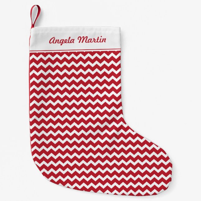 Personalised Red Chevron Christmas Small Christmas Stocking (Front)