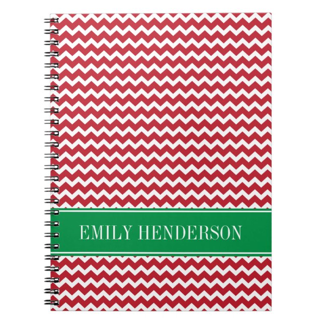 Personalised Red Chevron Holiday Christmas Notebook (Front)