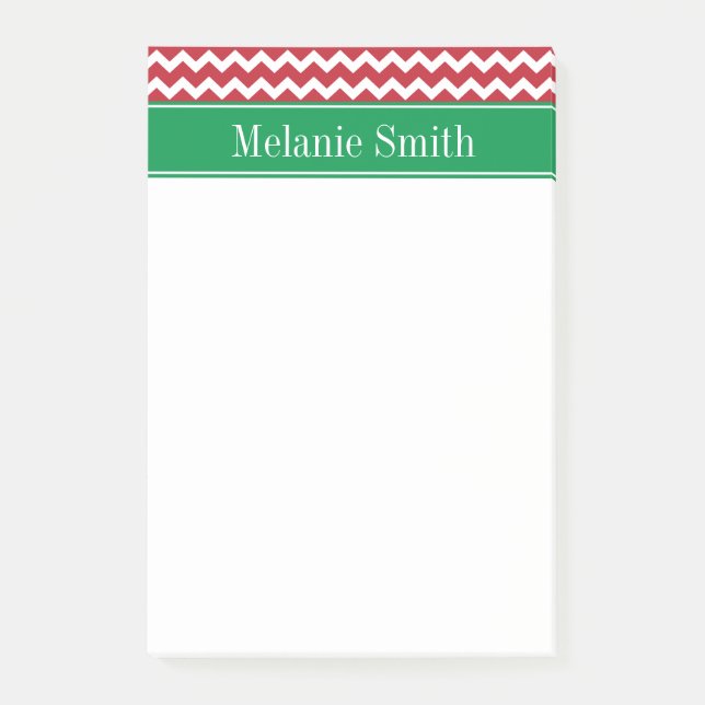 Personalised Red Chevron Holiday Christmas Post-it Notes (Front)