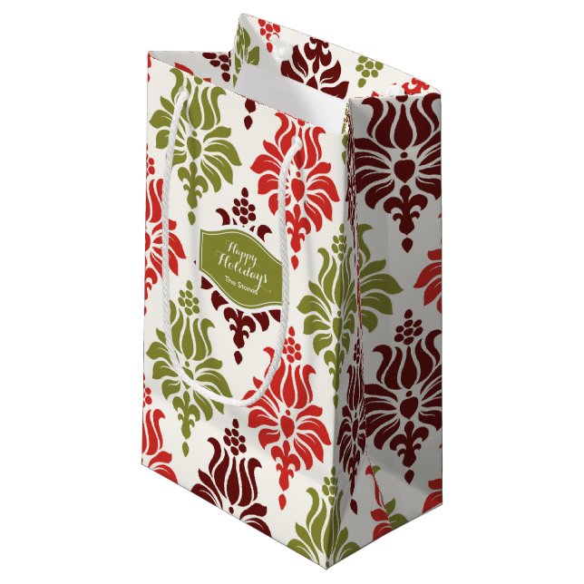 Personalised red Chirstmas snowflakes pattern Small Gift Bag (Front Angled)