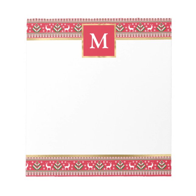 Personalised Red Christmas Fair Isle Notepad (Front)