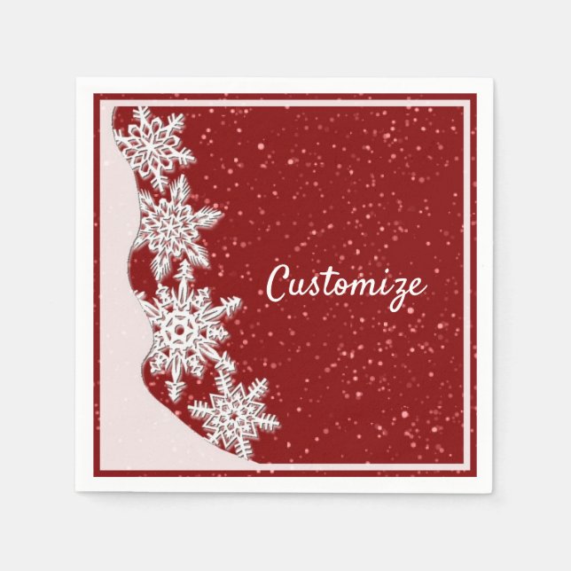 Personalised Red Christmas Snowflake Napkin (Front)