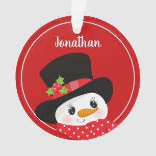 Personalised Red Christmas Snowman Year Ornament