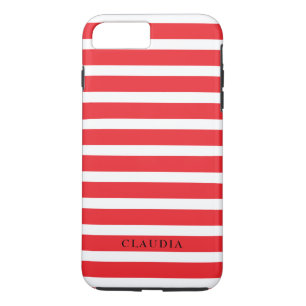Personalised Red Christmas Stripes iPhone 8 Plus/7 Plus Case