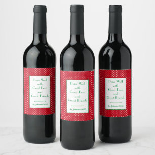 Personalised Red Christmas Swiss Dots Set of (6) Wine Label