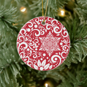 Personalised Red Christmas Tree Festive Ceramic Tree Decoration