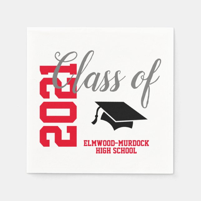 Personalised Red Class of 2021 Gifts School Napkin (Front)