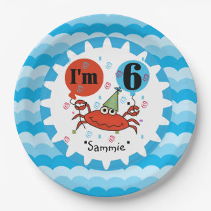 Personalised Red Crab 6th Birthday Paper Plates