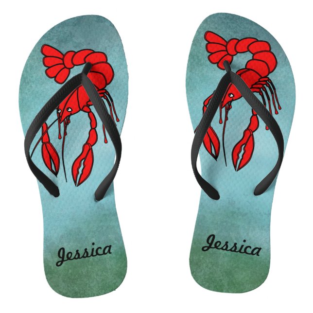 Personalised Red Crawfish Flip Flops (Footbed)