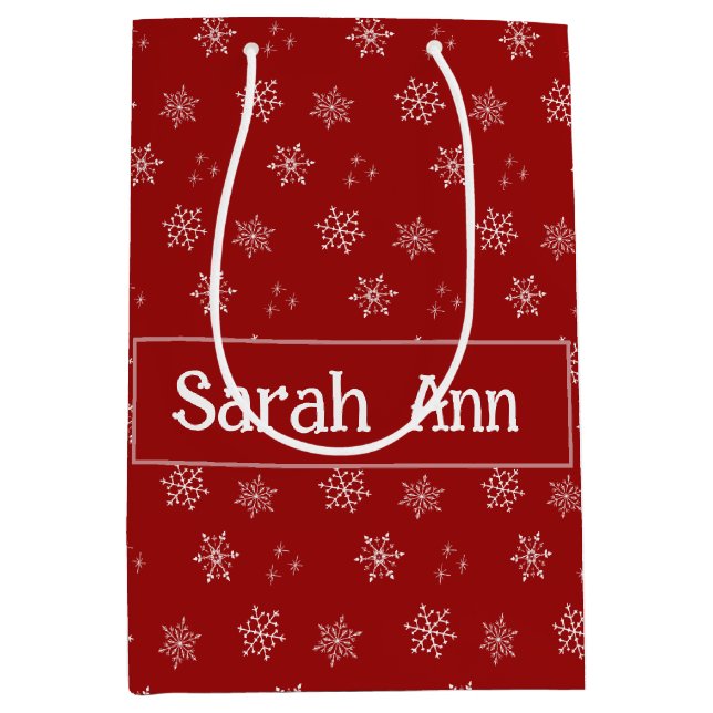 Personalised Red Custom Snowflake Gift Bag (Front)