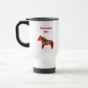 Personalised Red Dala Horse travel mug