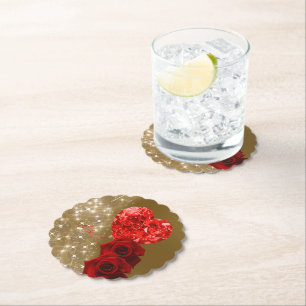 Personalised Red Diamond Rose Paper Coaster
