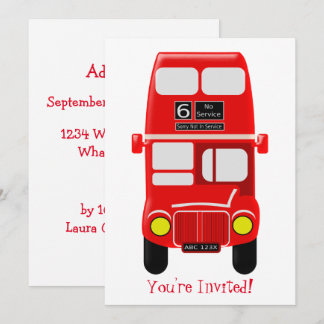 Personalised Red Double Decker Bus Design Invitation