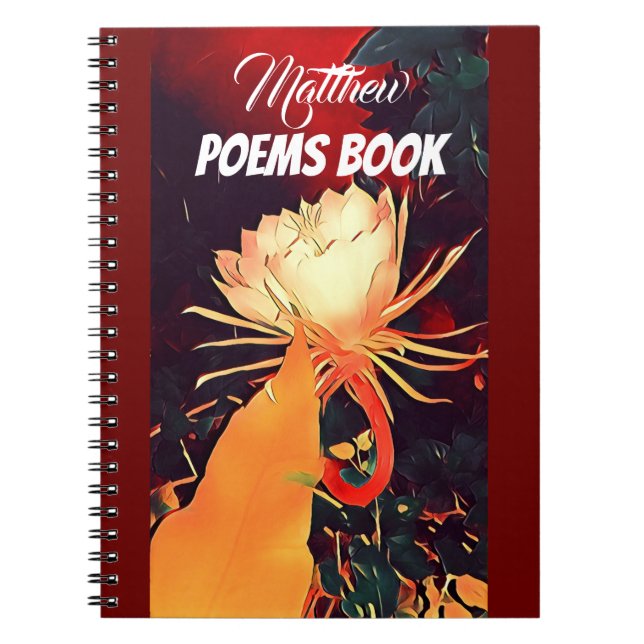  Personalised Red Exotic Bramha Lotus Floral Poems Notebook (Front)