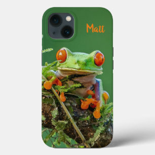 Personalised Red Eye Tree Frog on a branch iPhone 13 Case