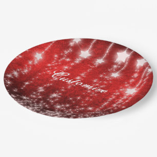 Personalised Red Falling Stars Holiday Plates