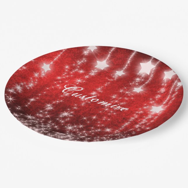 Personalised Red Falling Stars Holiday Plates (Angled)